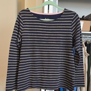 Boden Navy and Gold Striped Top